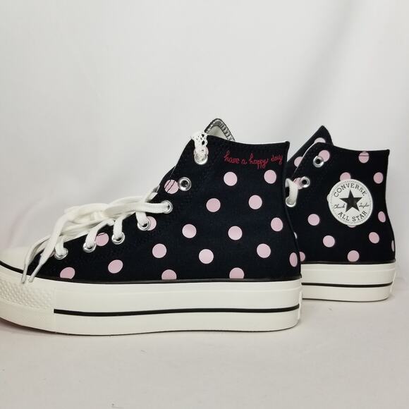 Converse Women CTAS Polka Dot Platform Lift Hi Tops Size 8 Blk Pink A10688C NWT - Picture 2 of 9